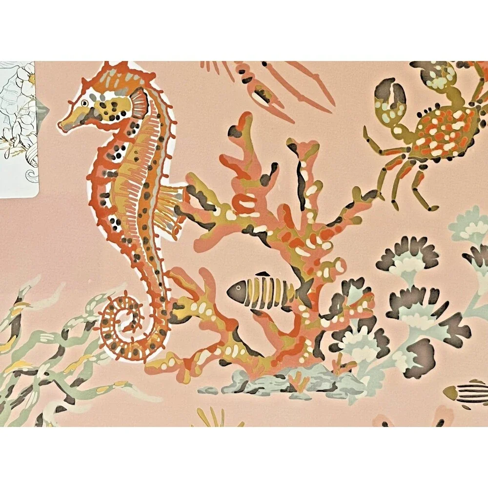 Envogue Cork Placemats Set Of 4 Pink Teal Reversible Starfish Seahorse 12x16